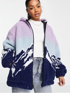 ASOS Lavender, Light Blue & Navy Sherpa Hooded Jacket